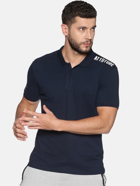 

ATTIITUDE Men Navy Blue Brand Logo Printed Cotton Polo Collar T-shirt