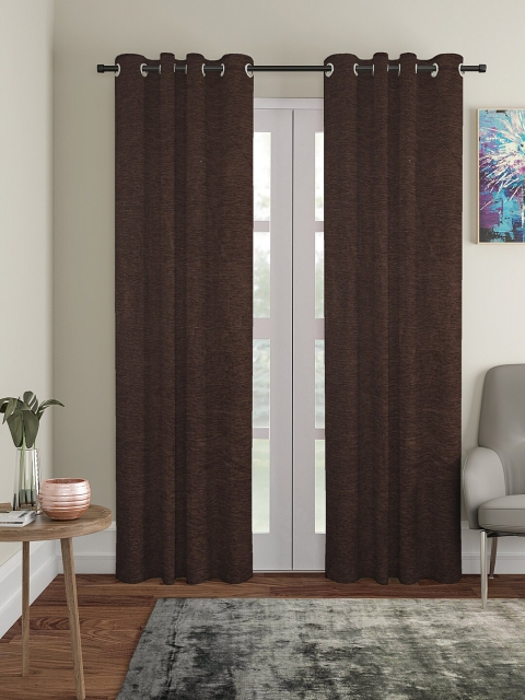 

KLOTTHE Brown Set of 2 Woven Design Door Curtains