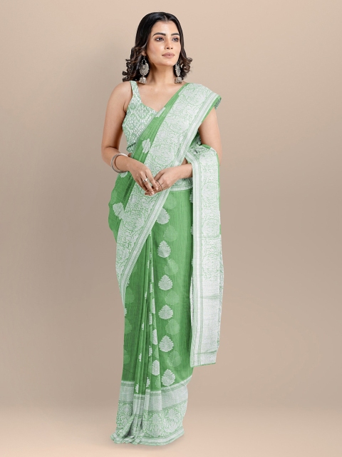 

BharatSthali Green Silk Cotton Woven Design Banarasi Saree