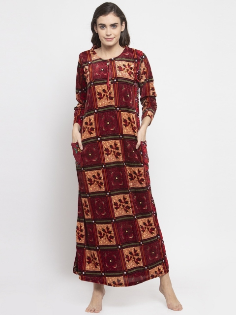 

KLOTTHE Maroon & Beige Printed Nightdress