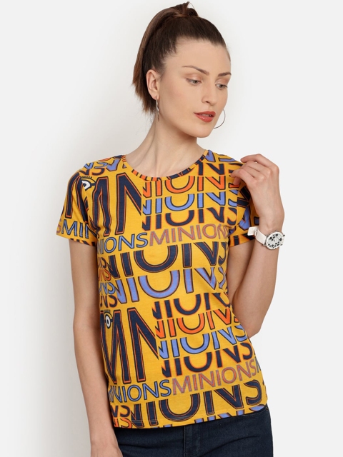 

Free Authority Women Yellow Minions Printed Round Neck T-shirt