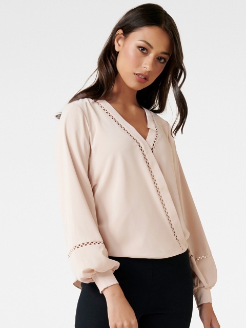 

Forever New Women Pink Puff Sleeves Wrap Top