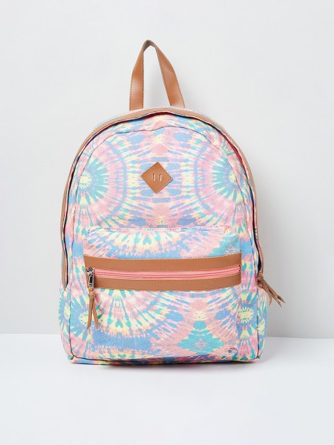 

max Women Peach-Coloured & Blue Graphic Backpack