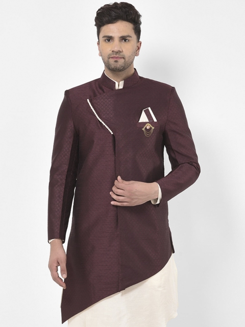 

SG RAJASAHAB Men Coffee Brown Self-Design Tailored Ethnic Jacket