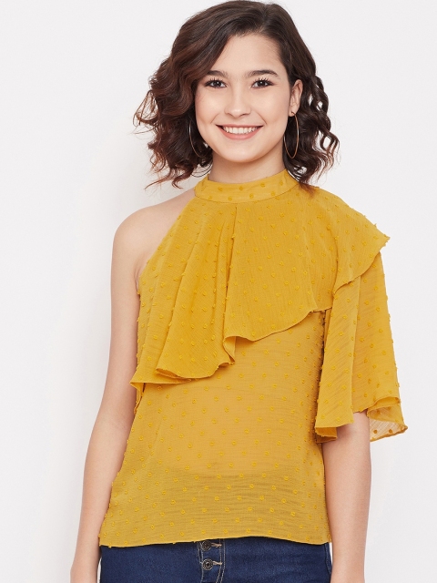 

CAMLA Women Mustard Self Design Top