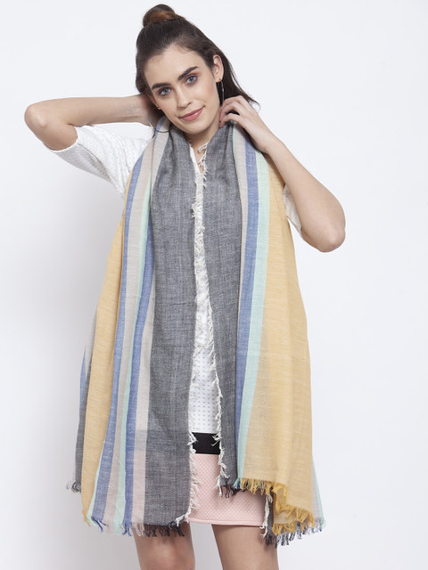 

J Style Women Cream-Coloured & Blue Striped Stole