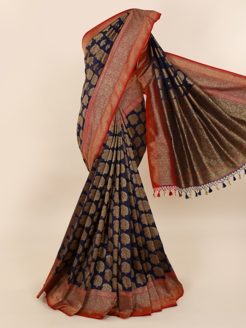 

Pothys Navy Blue & Gold-Toned Pure Silk Woven Design Banarasi Saree