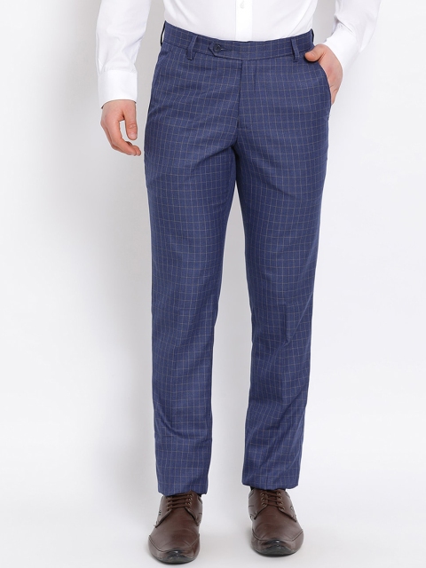 

COBB Men Blue Regular Fit Checked Formal Trousers