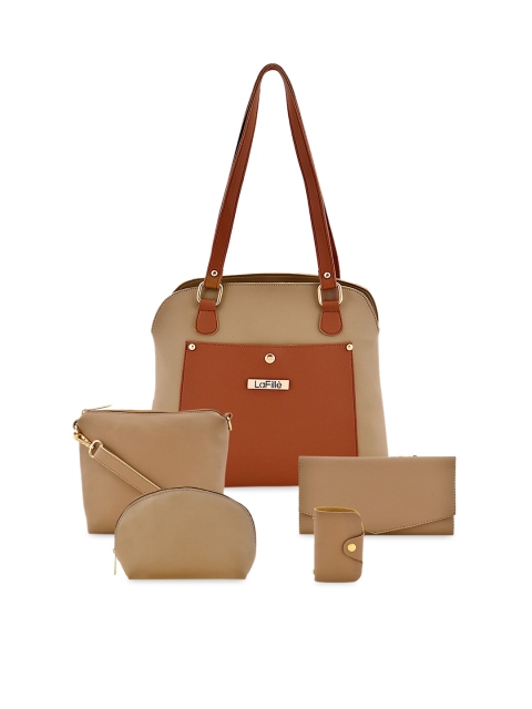 

LaFille Beige Colourblocked Shoulder Bag Set of 5