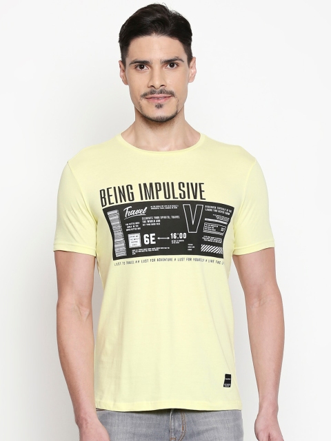 

People Men Yellow Printed Round Neck T-shirt