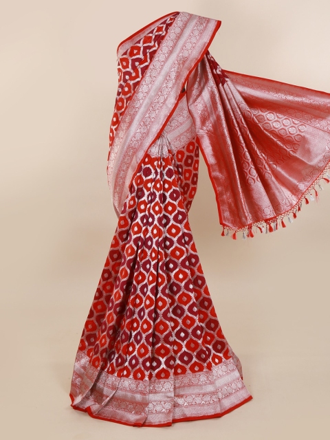

Pothys Red & Silver-Toned Pure Silk Woven Design Banarasi Saree