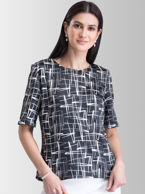 

FableStreet Black & White Printed Satin Top