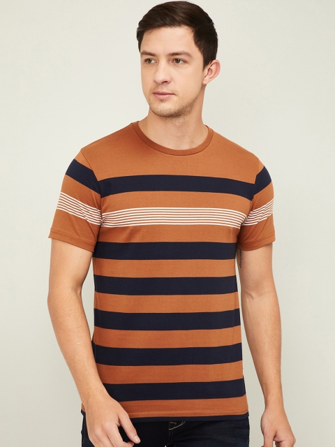 

Fame Forever by Lifestyle Men Rust Brown & White Striped Round Neck T-shirt