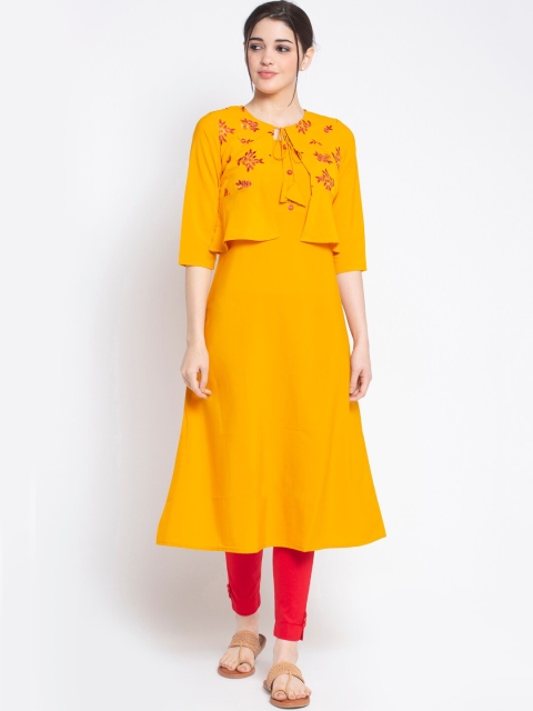

ALC Creations Yellow Floral Yoke Design Crepe Kurta