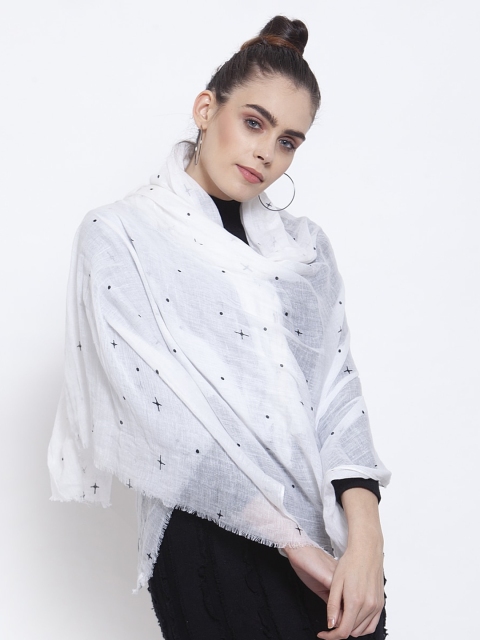 

J Style Women White & Black Printed Stole