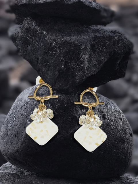 

MIDASKART White & Gold-Toned Geometric Studs