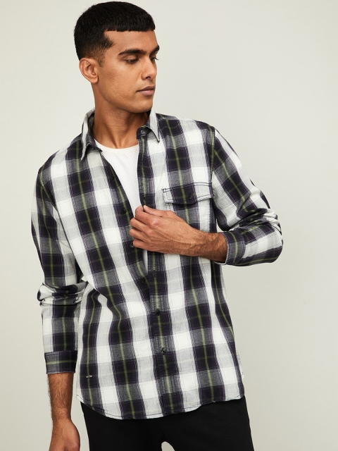 

Forca Men Olive Green and White Slim Fit Checked Casual Shirt
