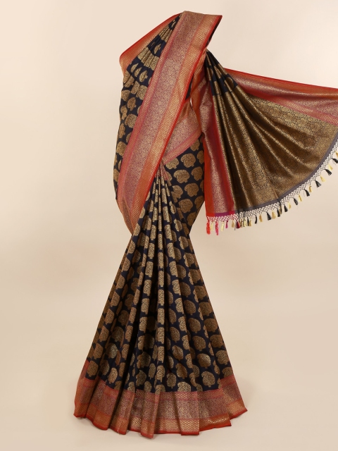 

Pothys Black & Gold-Toned Pure Silk Printed Banarasi Saree