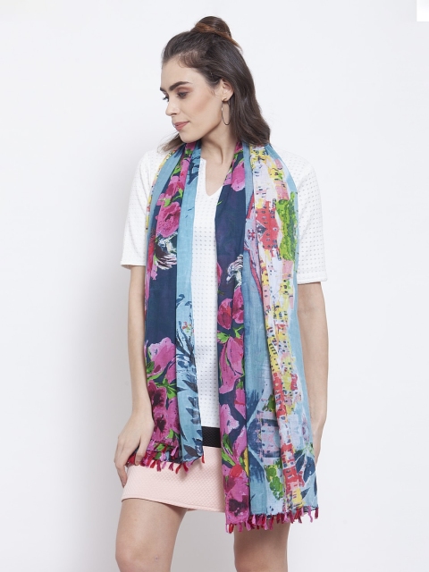 

J Style Women Blue & Pink Printed Stole