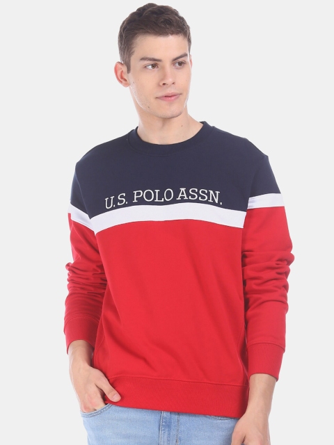 

U.S. Polo Assn. Men Red Colourblocked Sweatshirt