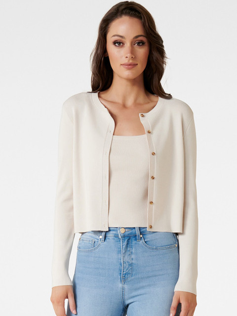 

Forever New Women Cream-Coloured Cardigan & Tank Set