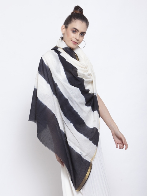 

J Style Women Black & White Striped Stole