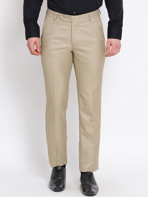 

COBB Men Beige Regular Fit Solid Formal Trousers