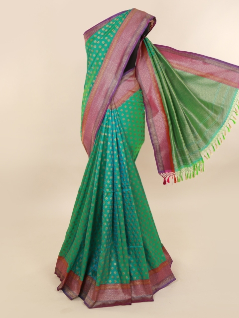 

Pothys Green & Gold-Toned Pure Silk Woven Design Banarasi Saree