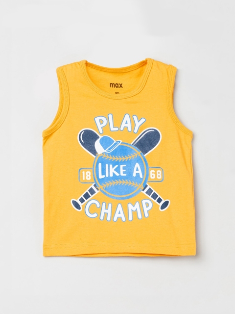 

max Boys Yellow & Blue Printed Round Neck Cotton T-shirt