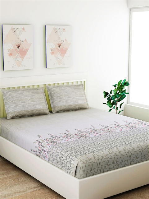 

Salona Bichona Off-White & Brown Striped 180 TC Cotton 1 King Bedsheet with 2 Pillow Covers