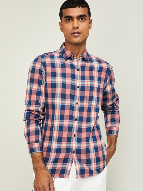 

Forca Men Pink & Blue Slim Fit Checked Casual Shirt
