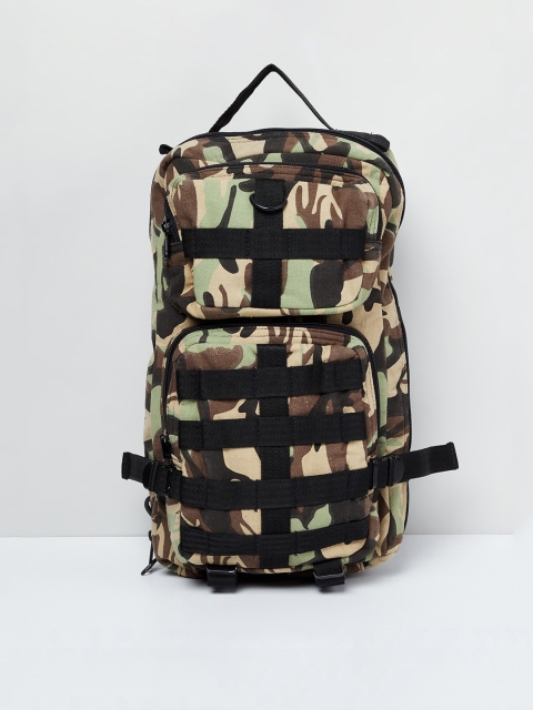

max Men Cream-Coloured & Olive Green Camouflage Backpack