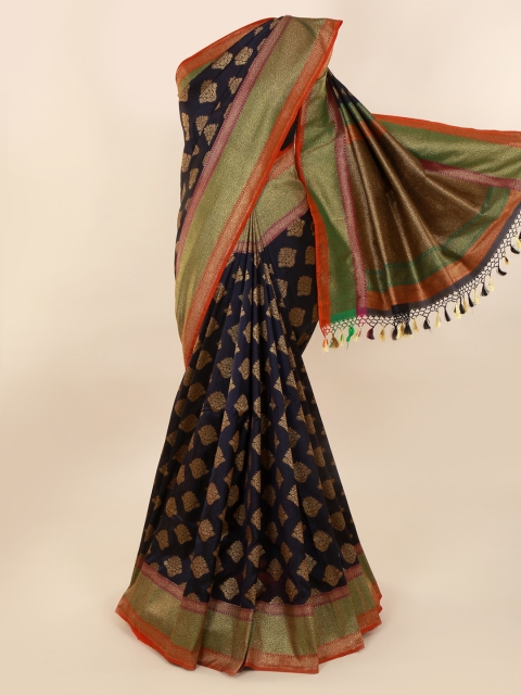 

Pothys Navy Blue & Gold-Toned Pure Silk Woven Design Banarasi Saree