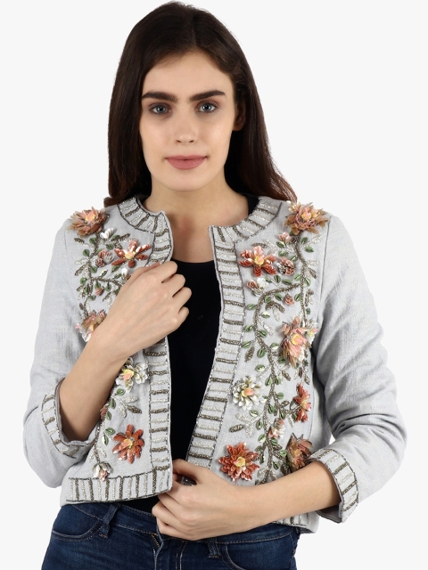 

Diwaah Women Blue & Green Self Design Open Front Jacket