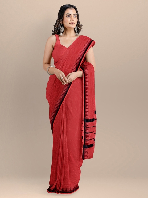

BharatSthali Red Silk Cotton Solid Mangalagiri Saree