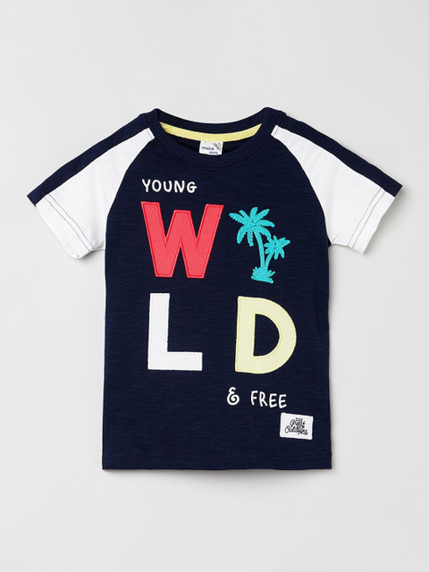 

max Boys Navy Blue Printed Round Neck T-shirt
