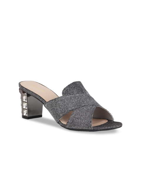 

Rocia Women Gunmetal-Toned Textured Embellished Sandals, Metallic