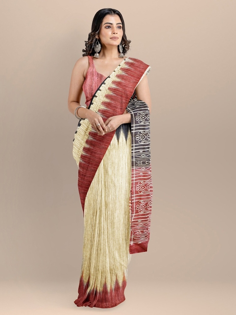 

BharatSthali Beige Pure Silk Woven Design Handloom Sambalpuri Saree
