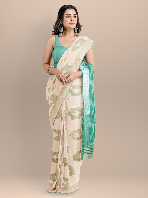 

BharatSthali Beige Pure Cotton Woven Design Ikat Saree