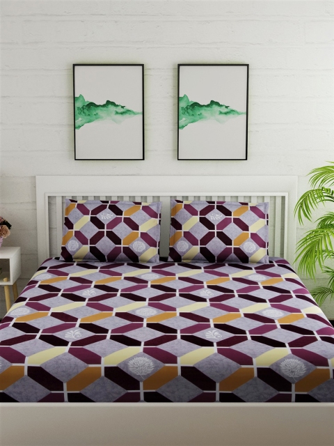

Salona Bichona Multicoloured Geometric 180 TC Cotton 1 King Bedsheet with 2 Pillow Covers, Multi