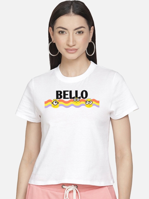 

Free Authority Women White Minions Printed Round Neck T-shirt