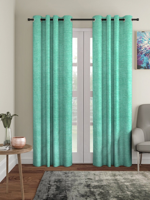 

KLOTTHE Sea Green Set of 2 Woven Design Door Curtains