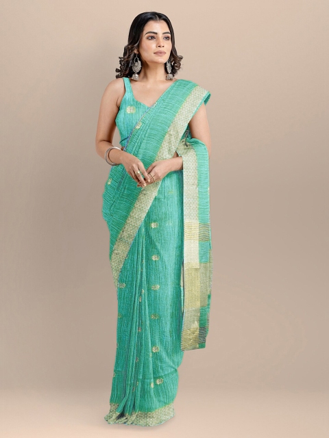 

BharatSthali Blue Silk Cotton Woven Design Mangalagiri Saree