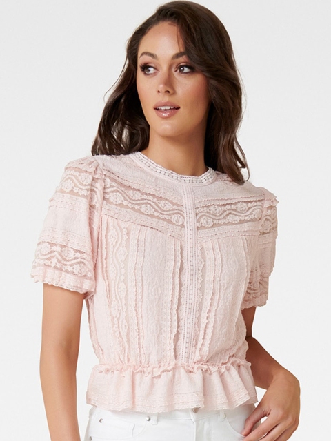 

Forever New Pink Lace Cinched Waist Top