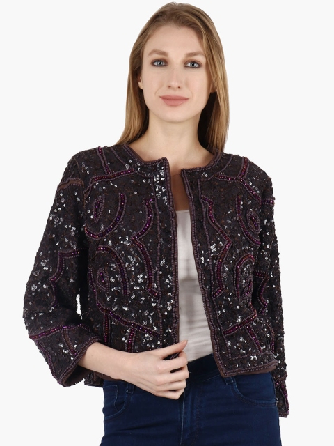 

Diwaah Women Purple Embellished Open Front Jacket