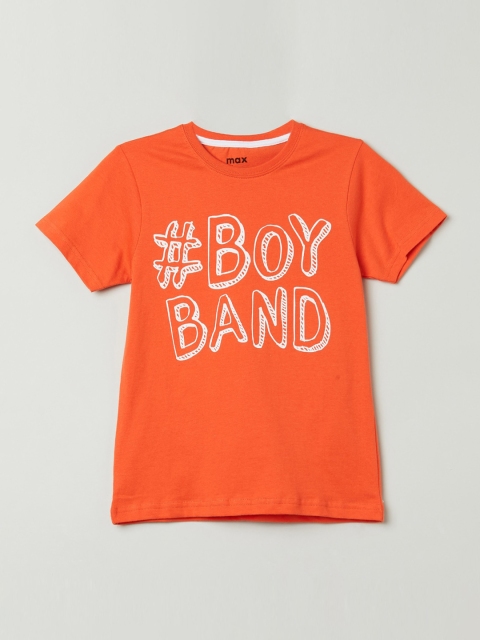 

max Boys Orange Printed Round Neck T-shirt