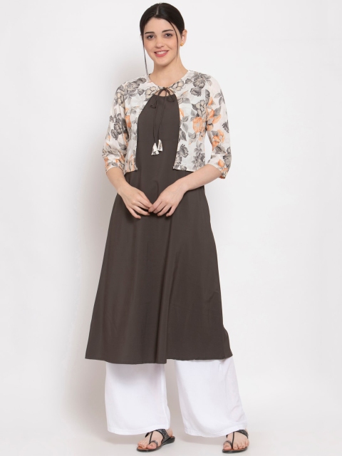 

ALC Creations Women Grey Crepe Solid A-Line Kurta