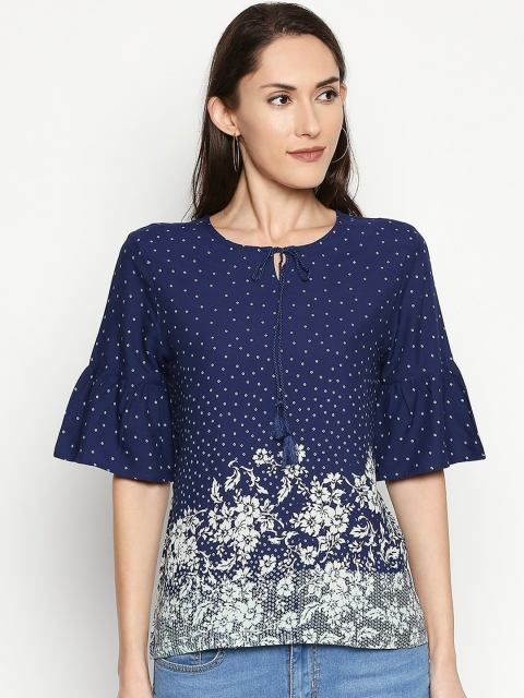 

People Women Navy Blue Printed Top