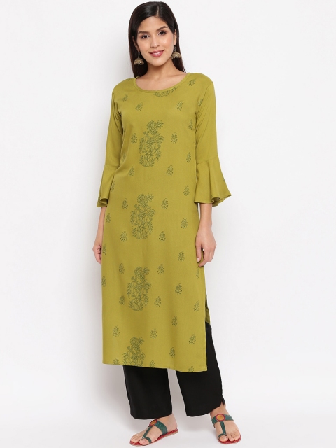 

Ashnaina Women Green Woven Design A-Line Kurta