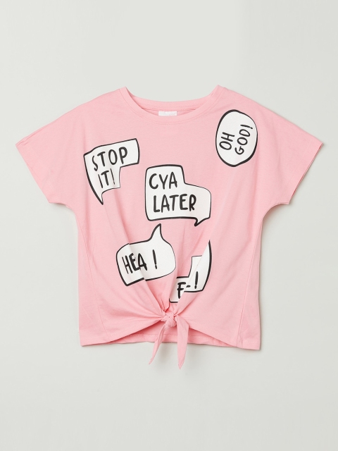 

max Girls Pink Printed Round Neck T-shirt